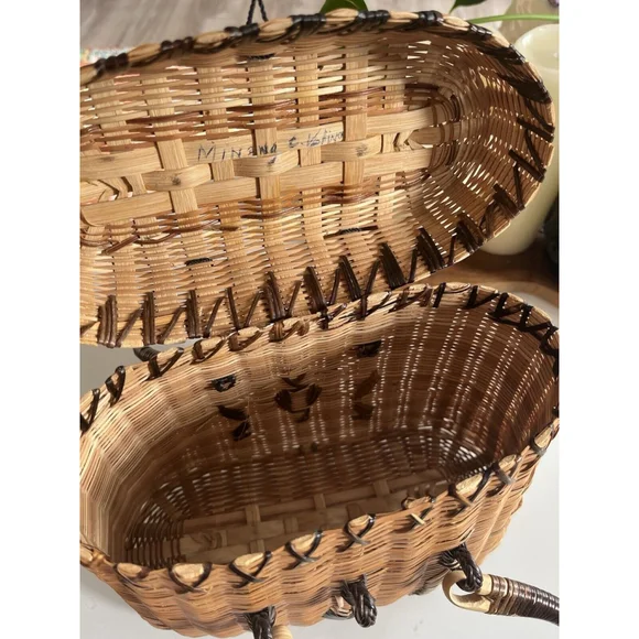 Vintage Woven Wicker Rattan Handbag Purse Bucket Bag Strap Basket Boho - Picture 7 of 9